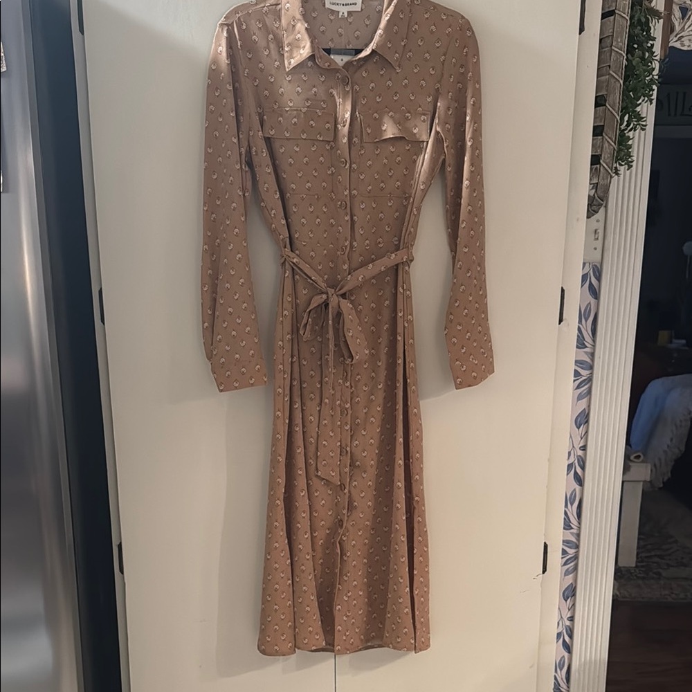 Lucky Brand Praline Floral Long-Sleeve Shirt Dress NWT